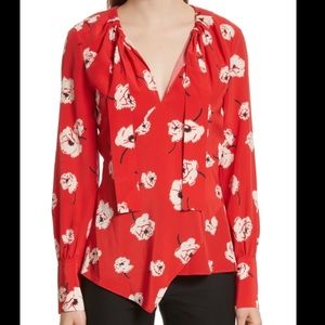 Derek Lam 10 Crosby red floral silk blouse 6 New